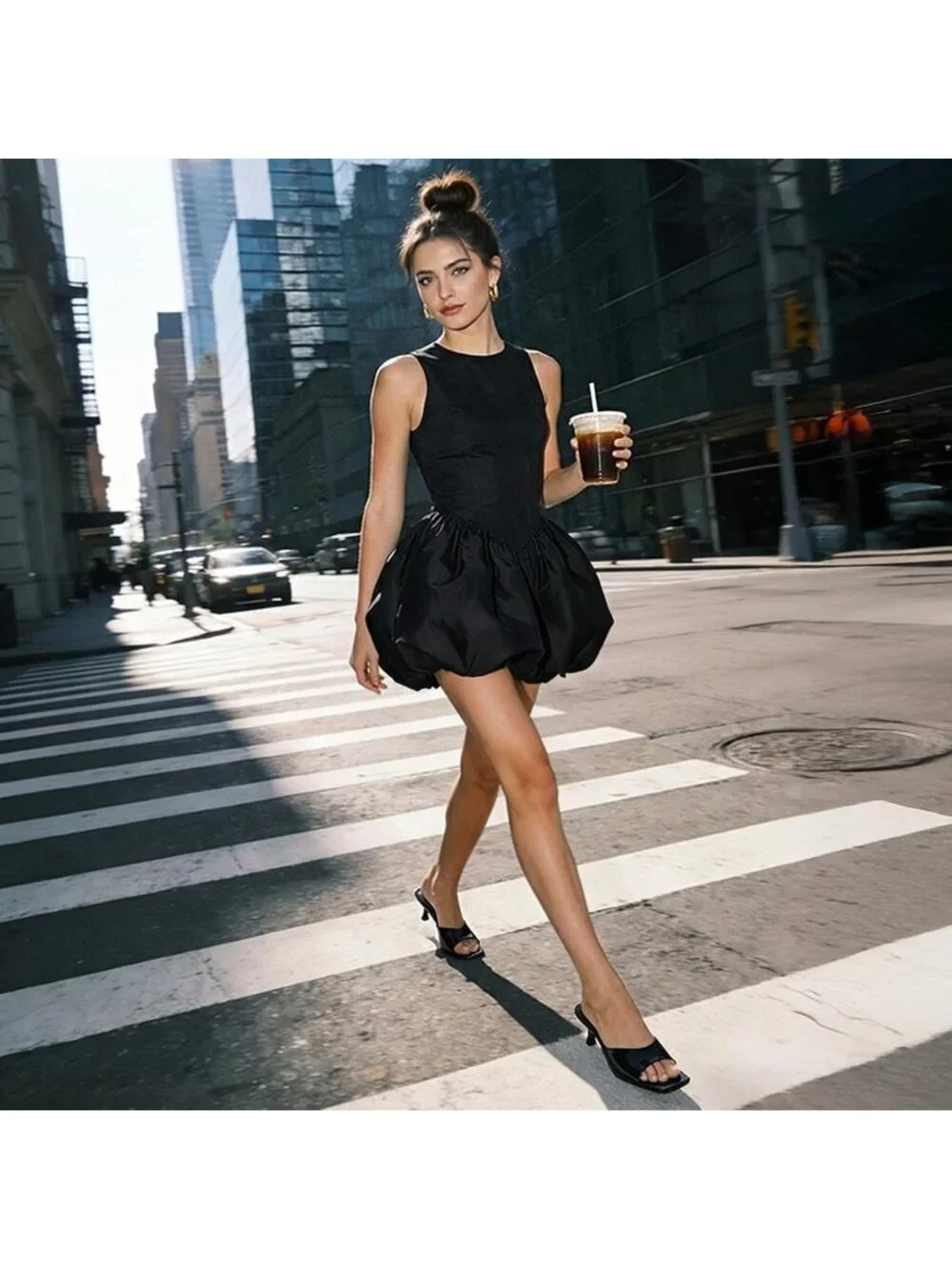 Women's Black Sandals Square Open Toe Low Heels Comfortable Kitten Heels Shoes